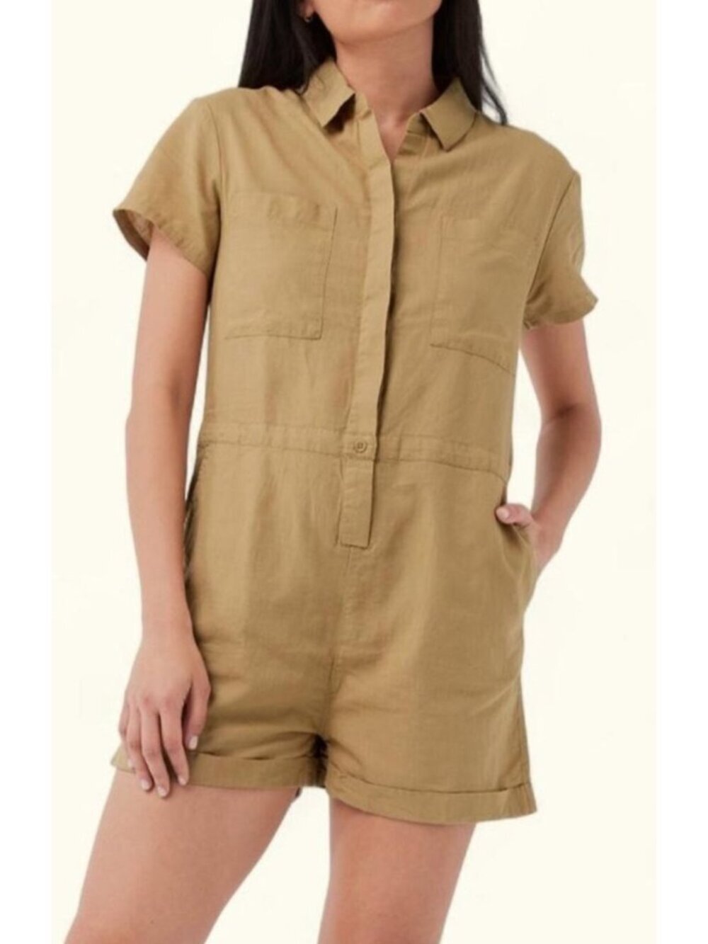 NWT PACT Cotton Hemp Tan Romper-sz Small
